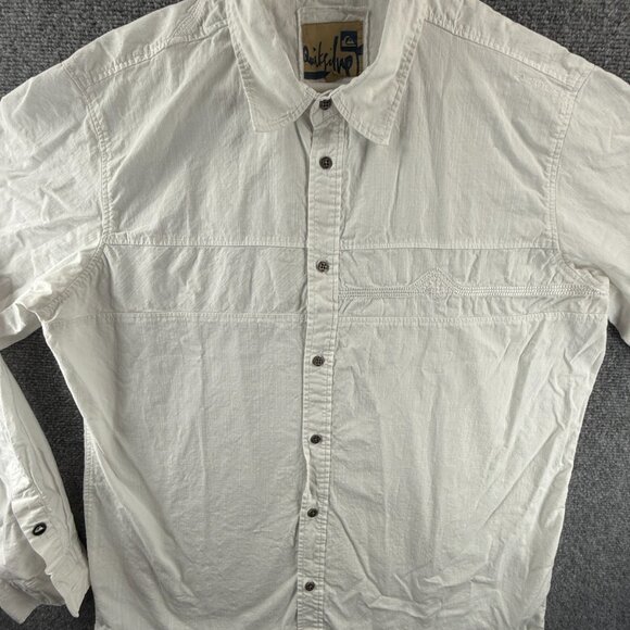 Quiksilver Point XL Cotton White Button Up Shirt Solid Mens Surf Long Sleeve - Picture 1 of 15
